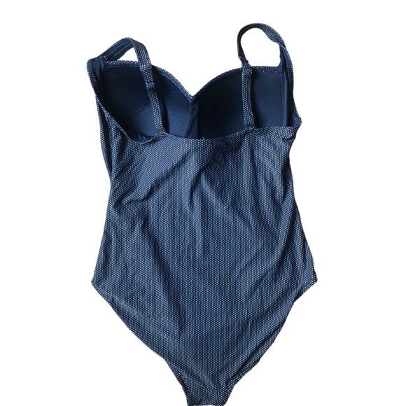 NIPTUCK Navy Pin-Dot Ruched Slimming Swimsuit Sz. 10 Multi Fit Cup Padded Beach - Picture 4 of 7